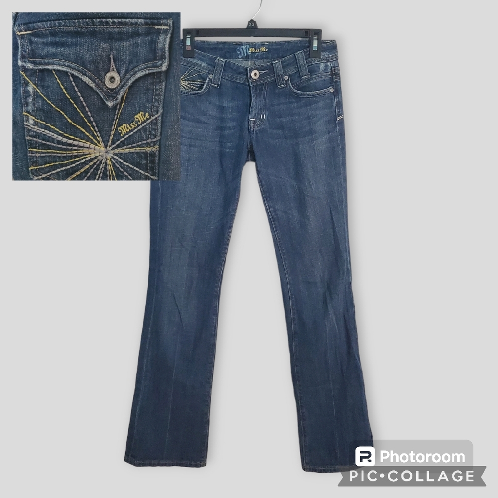 Miss Me sunburst embroidered boot cut jeans, size 27